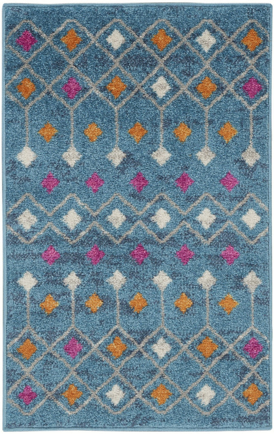 HomeRoots 2' x 3' Blue Jewels Geometric Scatter Rug