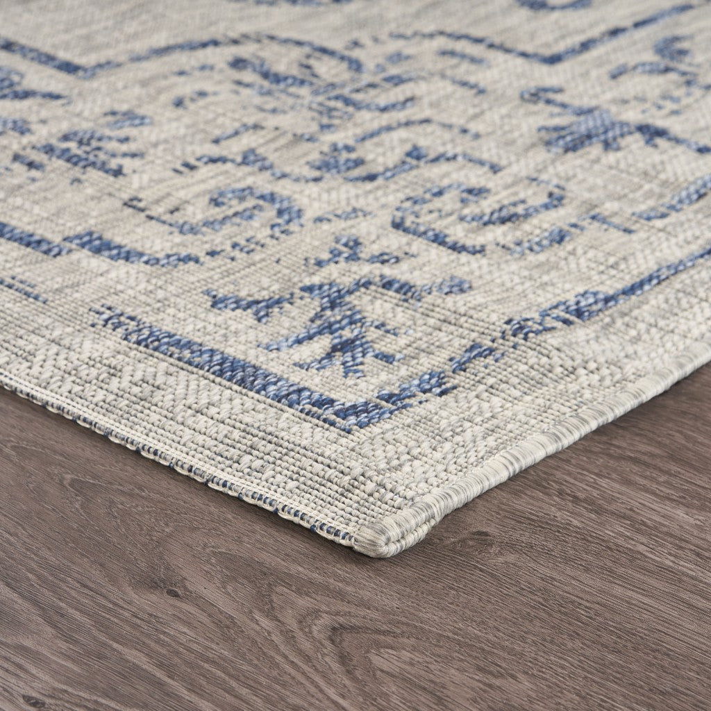 HomeRoots 2' x 3' Blue Ornate Indoor Outdoor Scatter Rug