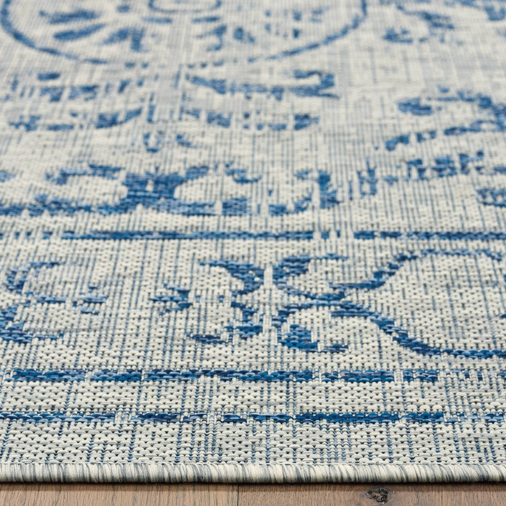 HomeRoots 2' x 3' Blue Ornate Indoor Outdoor Scatter Rug