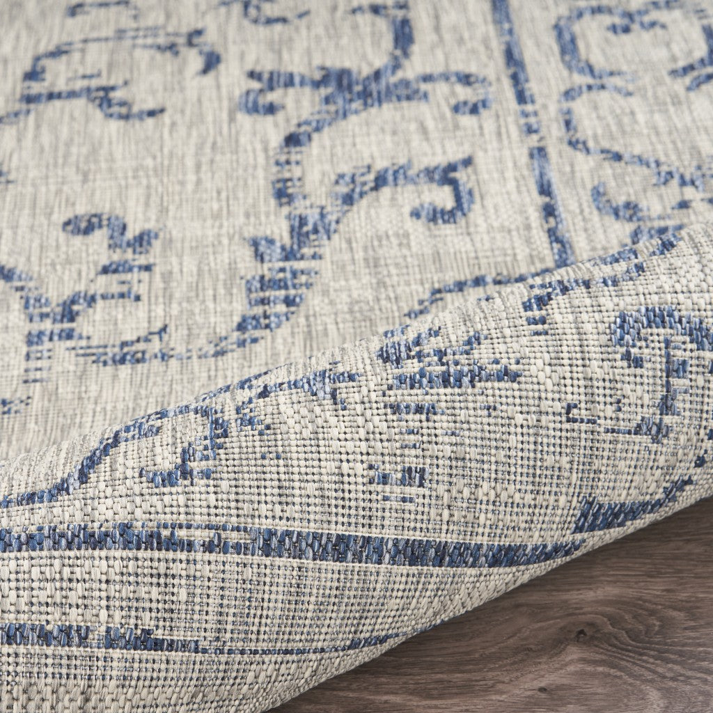HomeRoots 2' x 3' Blue Ornate Indoor Outdoor Scatter Rug