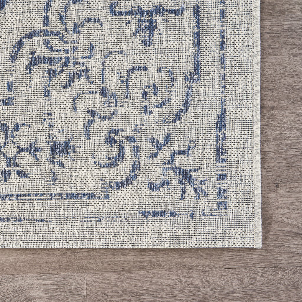 HomeRoots 2' x 3' Blue Ornate Indoor Outdoor Scatter Rug