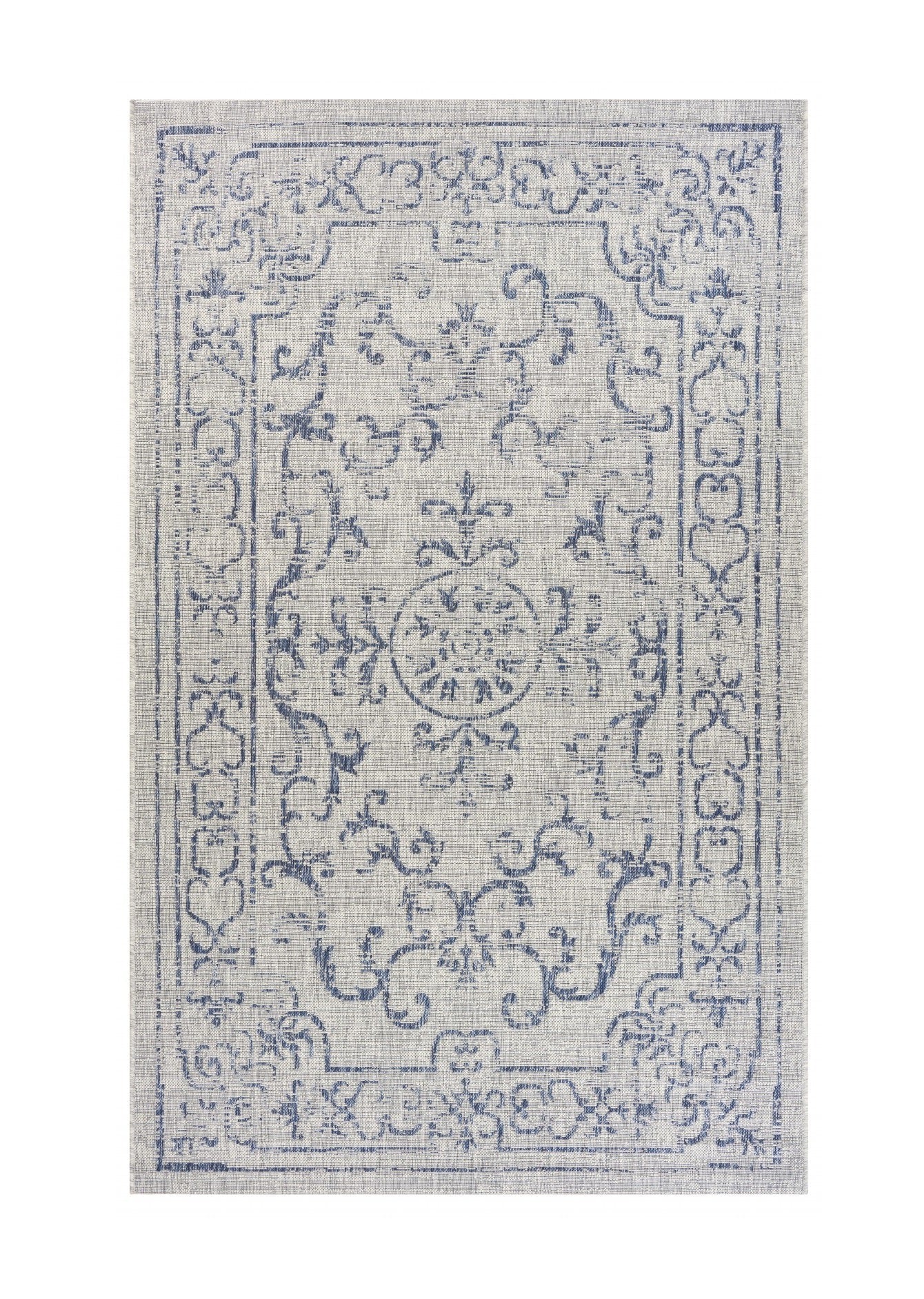 HomeRoots 2' x 3' Blue Ornate Indoor Outdoor Scatter Rug