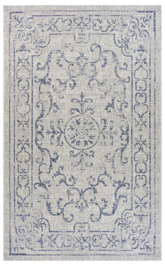 HomeRoots 2' x 3' Blue Ornate Indoor Outdoor Scatter Rug