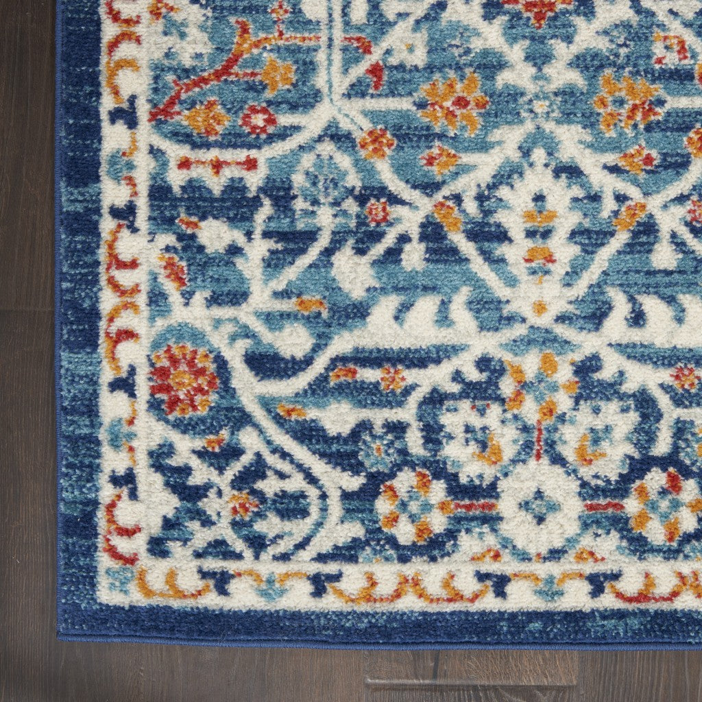 HomeRoots 2' x 3' Blue White Multi Medallion Medallion Scatter Rug