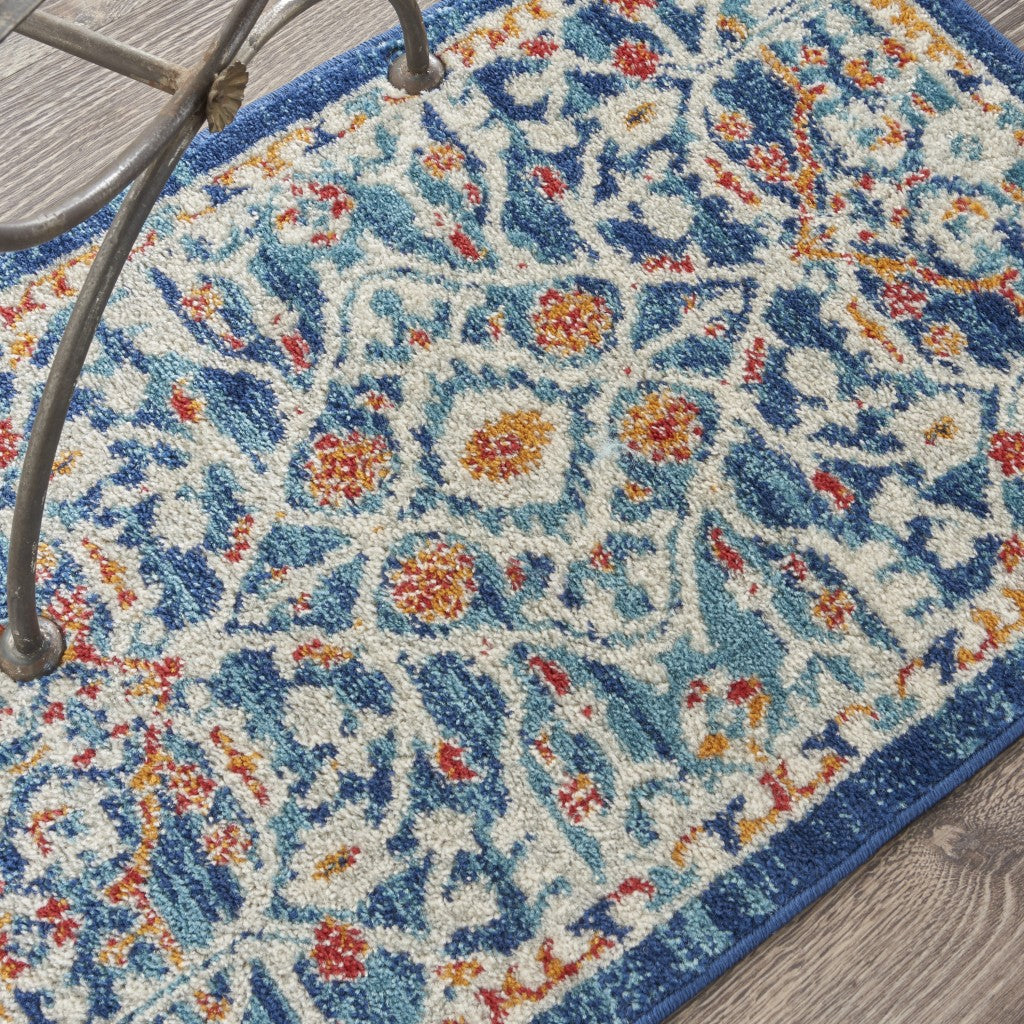 HomeRoots 2' x 3' Blue White Multi Medallion Medallion Scatter Rug