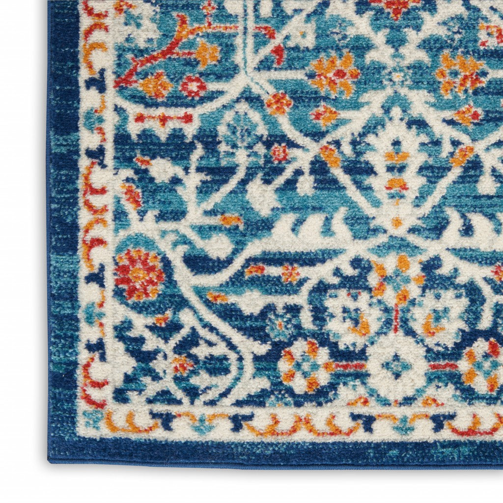 HomeRoots 2' x 3' Blue White Multi Medallion Medallion Scatter Rug