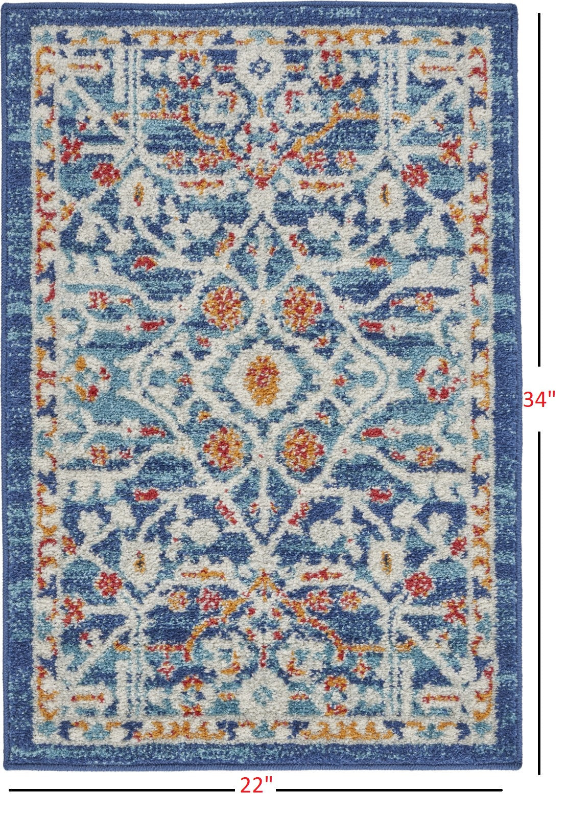 HomeRoots 2' x 3' Blue White Multi Medallion Medallion Scatter Rug