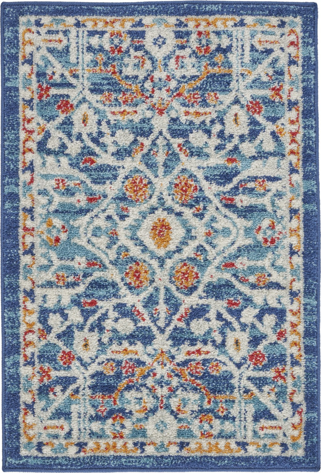 HomeRoots 2' x 3' Blue White Multi Medallion Medallion Scatter Rug