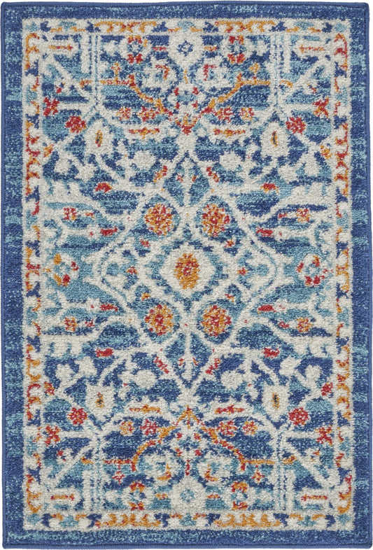 HomeRoots 2' x 3' Blue White Multi Medallion Medallion Scatter Rug