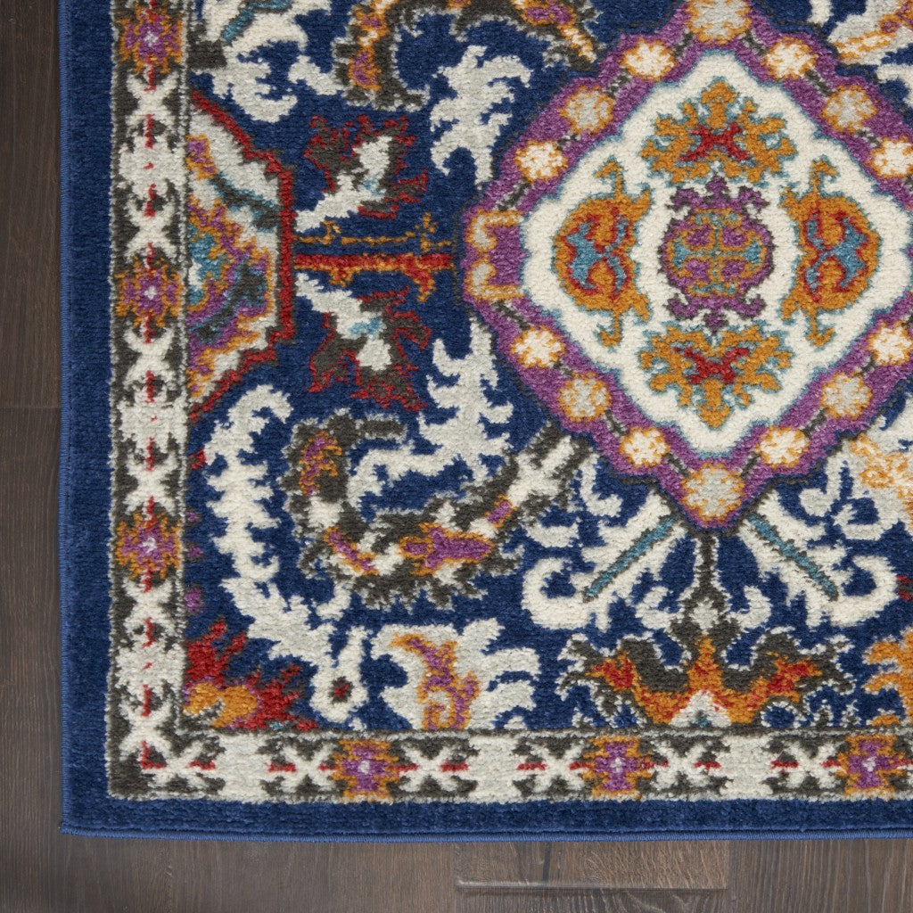 HomeRoots 2' x 3' Blue and Gold Intricate Scatter Rug