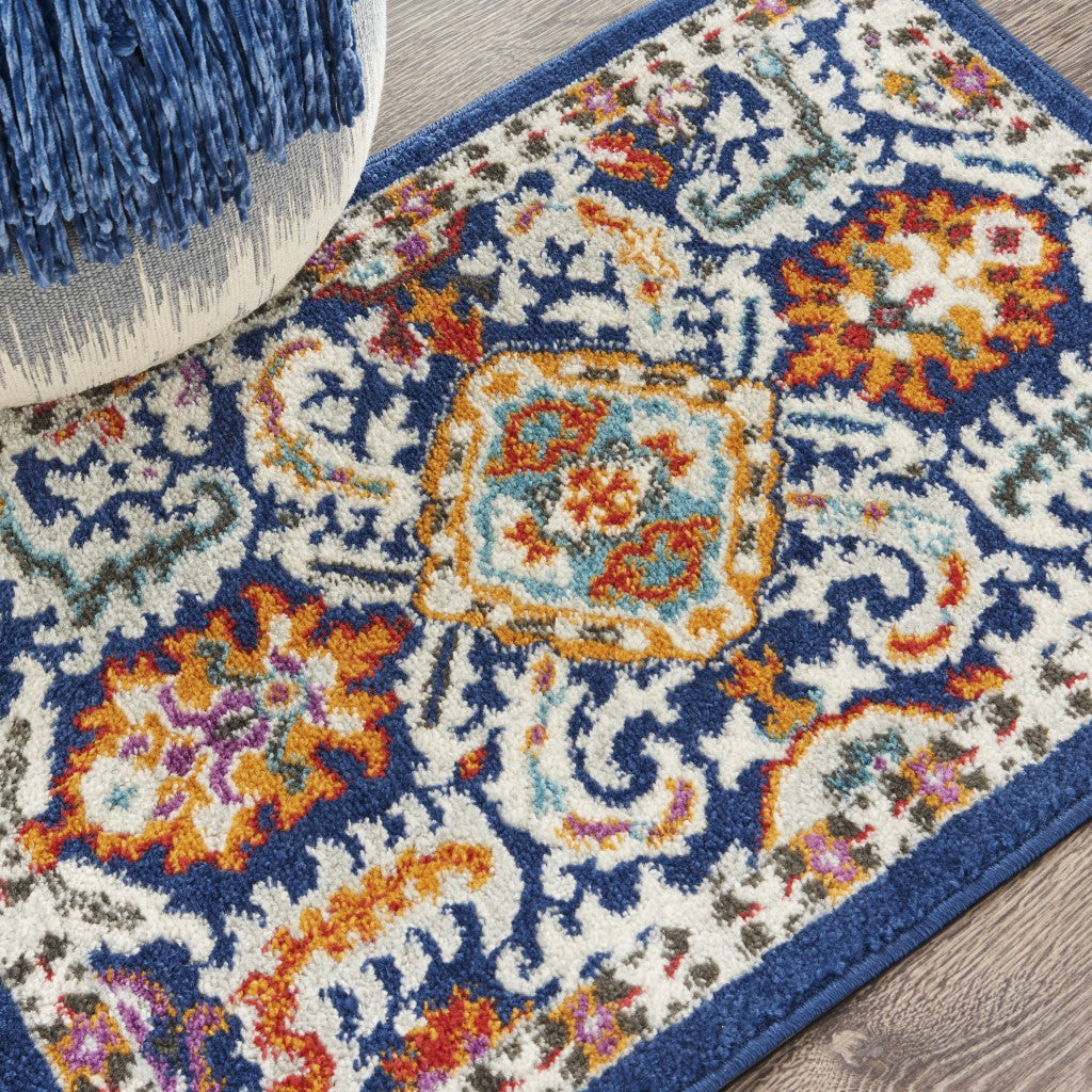 HomeRoots 2' x 3' Blue and Gold Intricate Scatter Rug