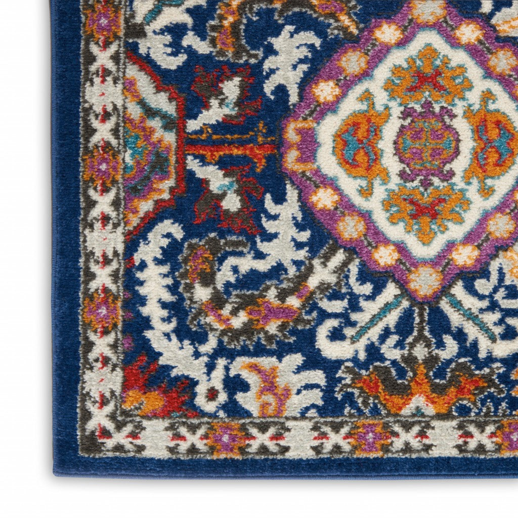 HomeRoots 2' x 3' Blue and Gold Intricate Scatter Rug