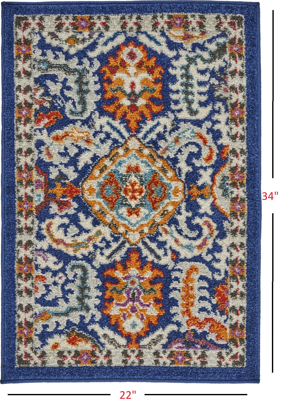 HomeRoots 2' x 3' Blue and Gold Intricate Scatter Rug