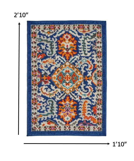 HomeRoots 2' x 3' Blue and Gold Intricate Scatter Rug