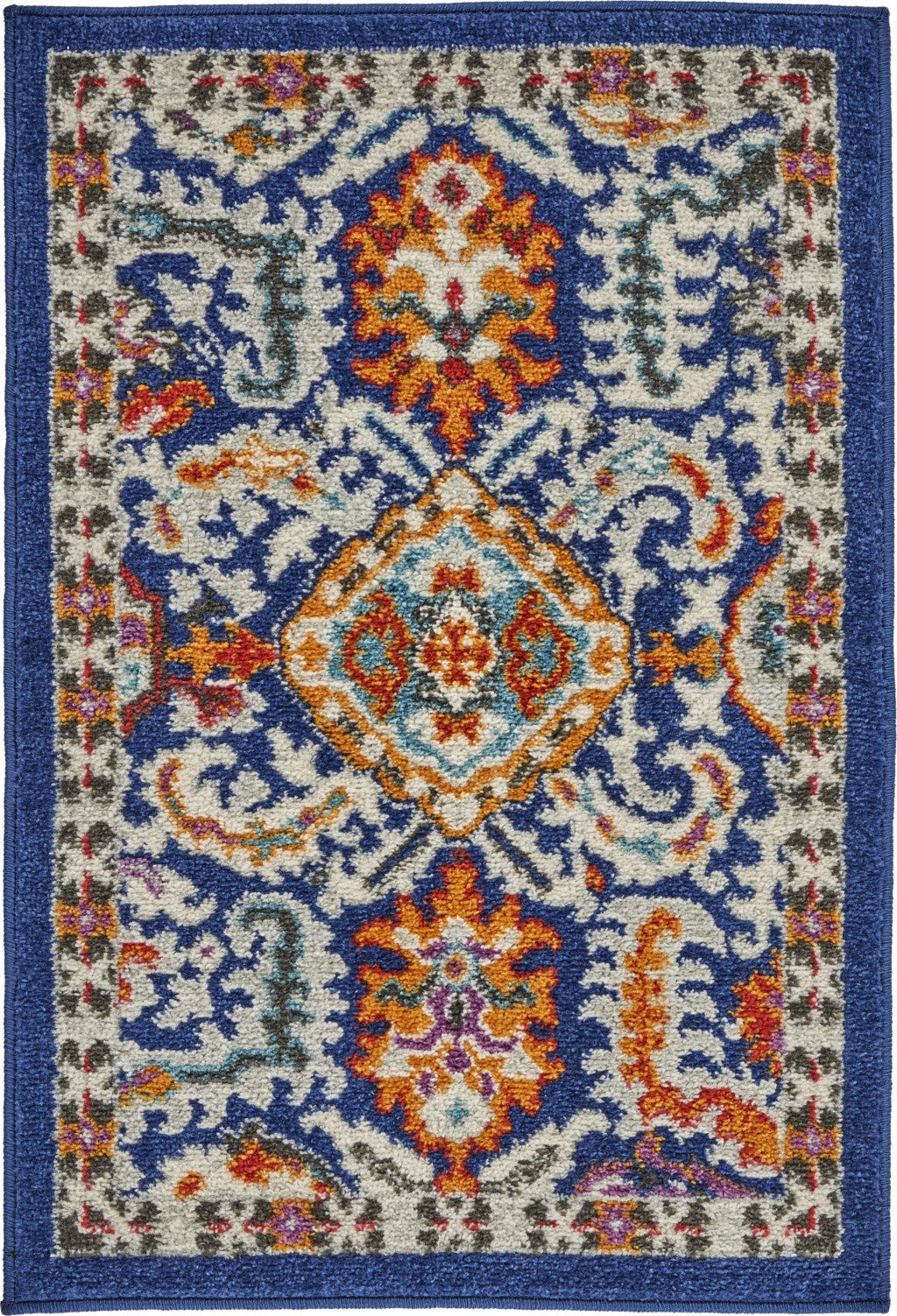 HomeRoots 2' x 3' Blue and Gold Intricate Scatter Rug