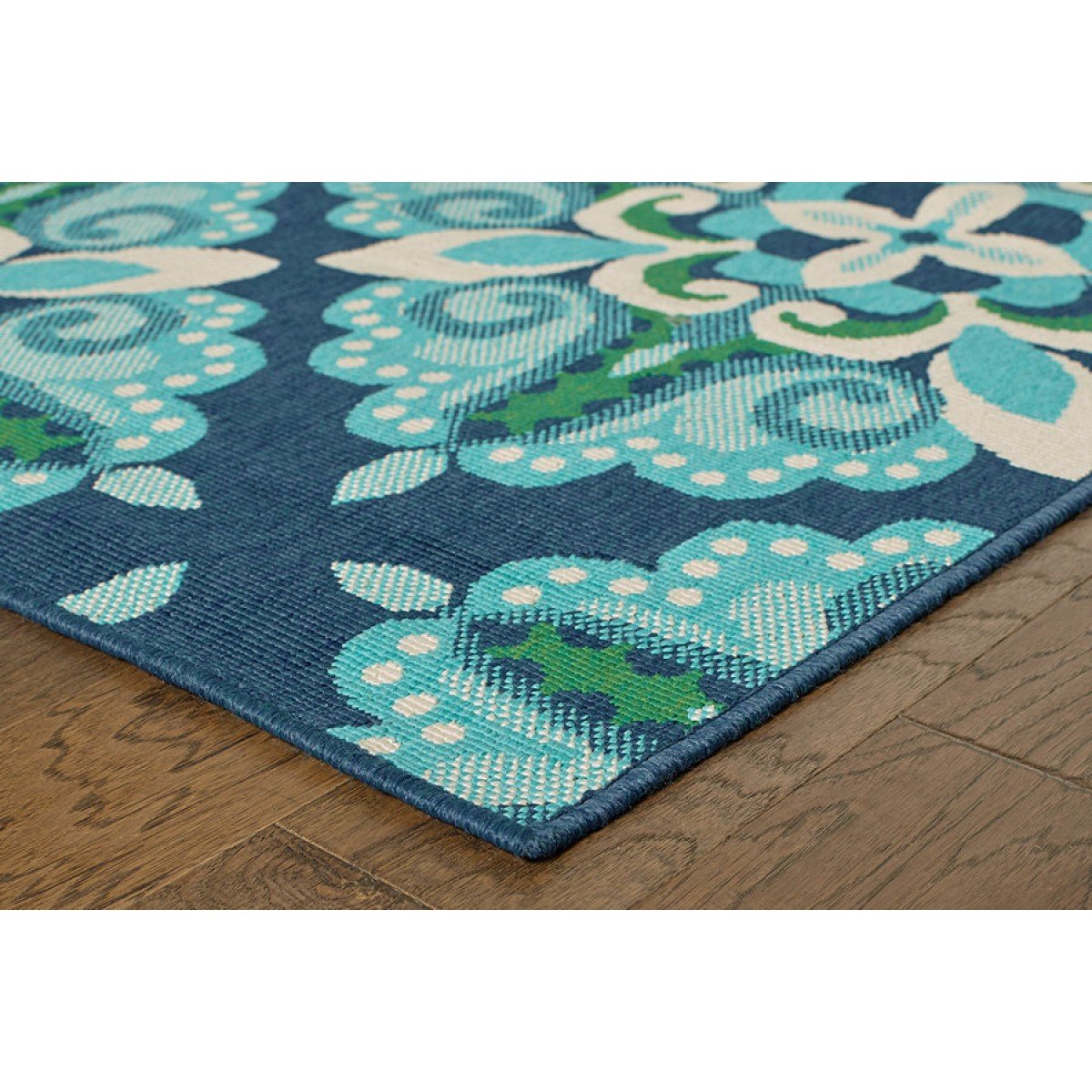 HomeRoots 2’ x 3’ Blue and Green Floral Indoor Outdoor Scatter Rug