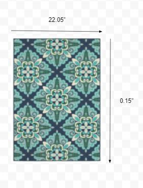 HomeRoots 2’ x 3’ Blue and Green Floral Indoor Outdoor Scatter Rug