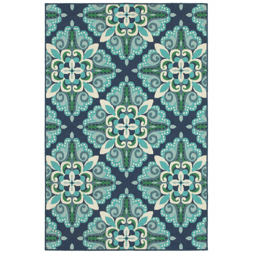HomeRoots 2’ x 3’ Blue and Green Floral Indoor Outdoor Scatter Rug