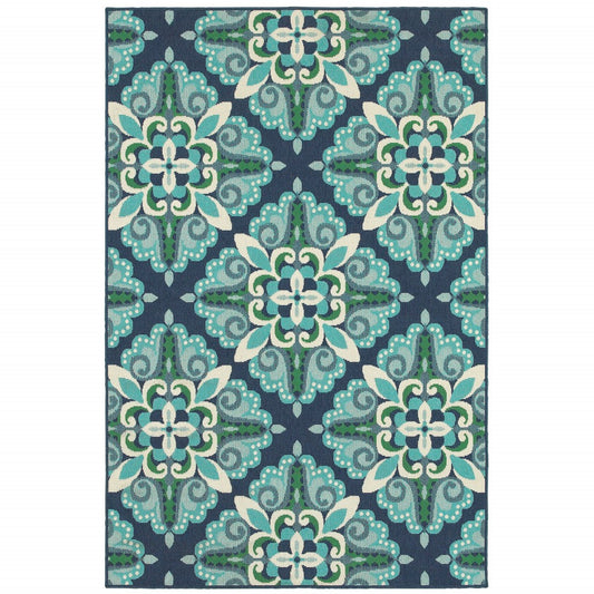 HomeRoots 2’ x 3’ Blue and Green Floral Indoor Outdoor Scatter Rug