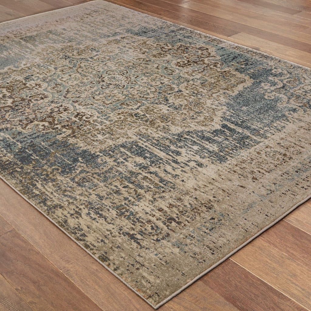 HomeRoots 2' x 3' Blue and Ivory Medallion Scatter Rug