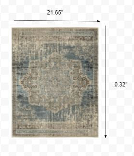HomeRoots 2' x 3' Blue and Ivory Medallion Scatter Rug