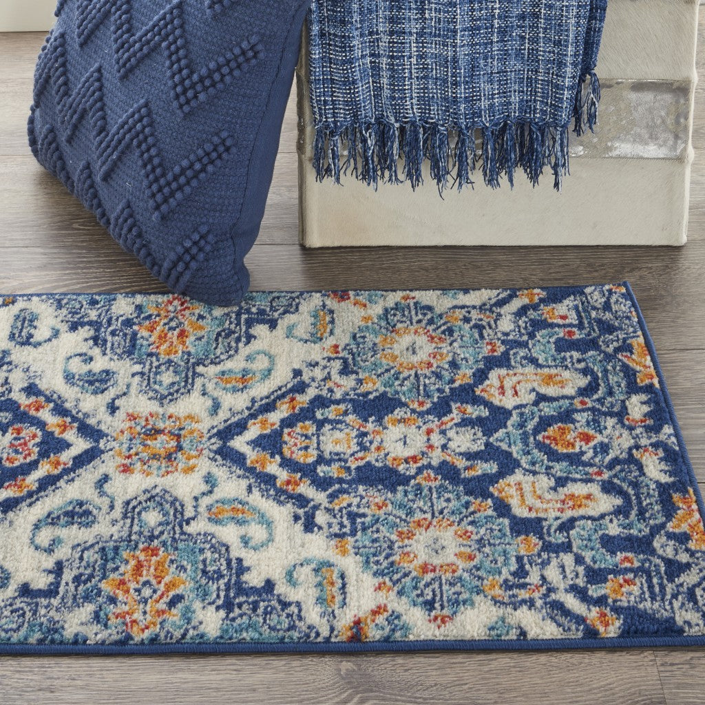 HomeRoots 2' x 3' Blue and Ivory Persian Patterns Scatter Rug
