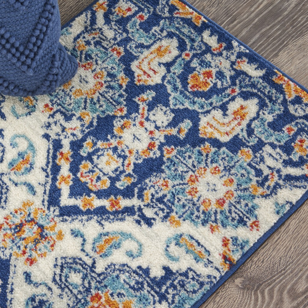 HomeRoots 2' x 3' Blue and Ivory Persian Patterns Scatter Rug