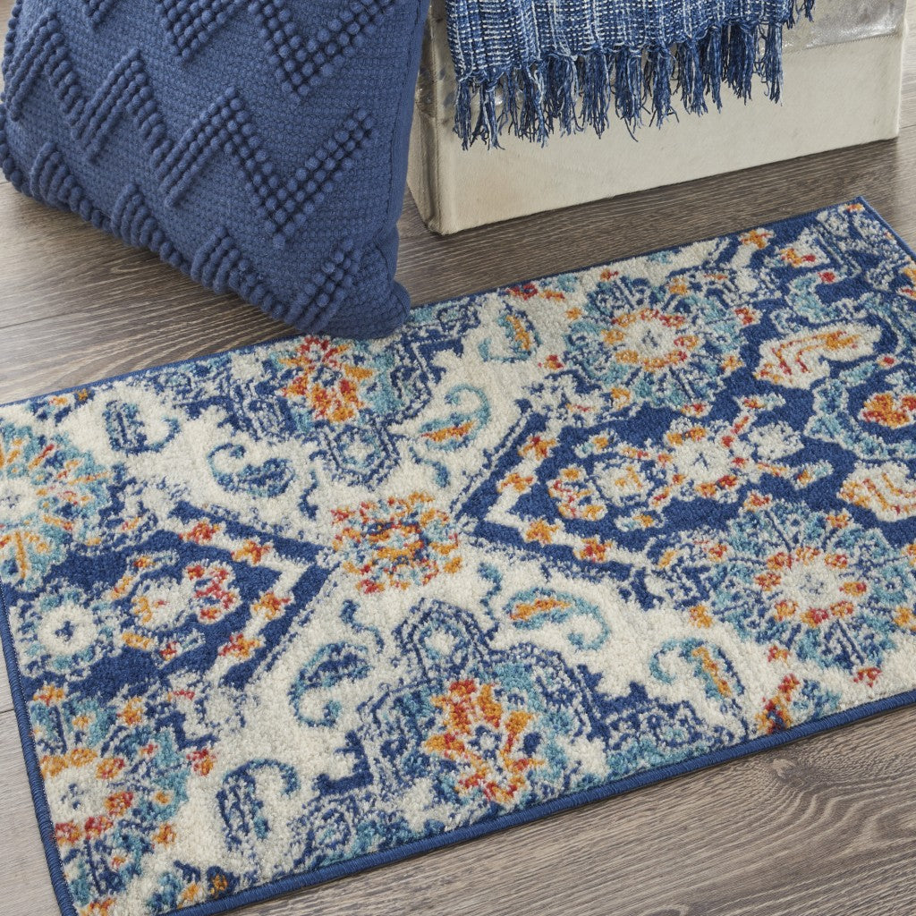 HomeRoots 2' x 3' Blue and Ivory Persian Patterns Scatter Rug