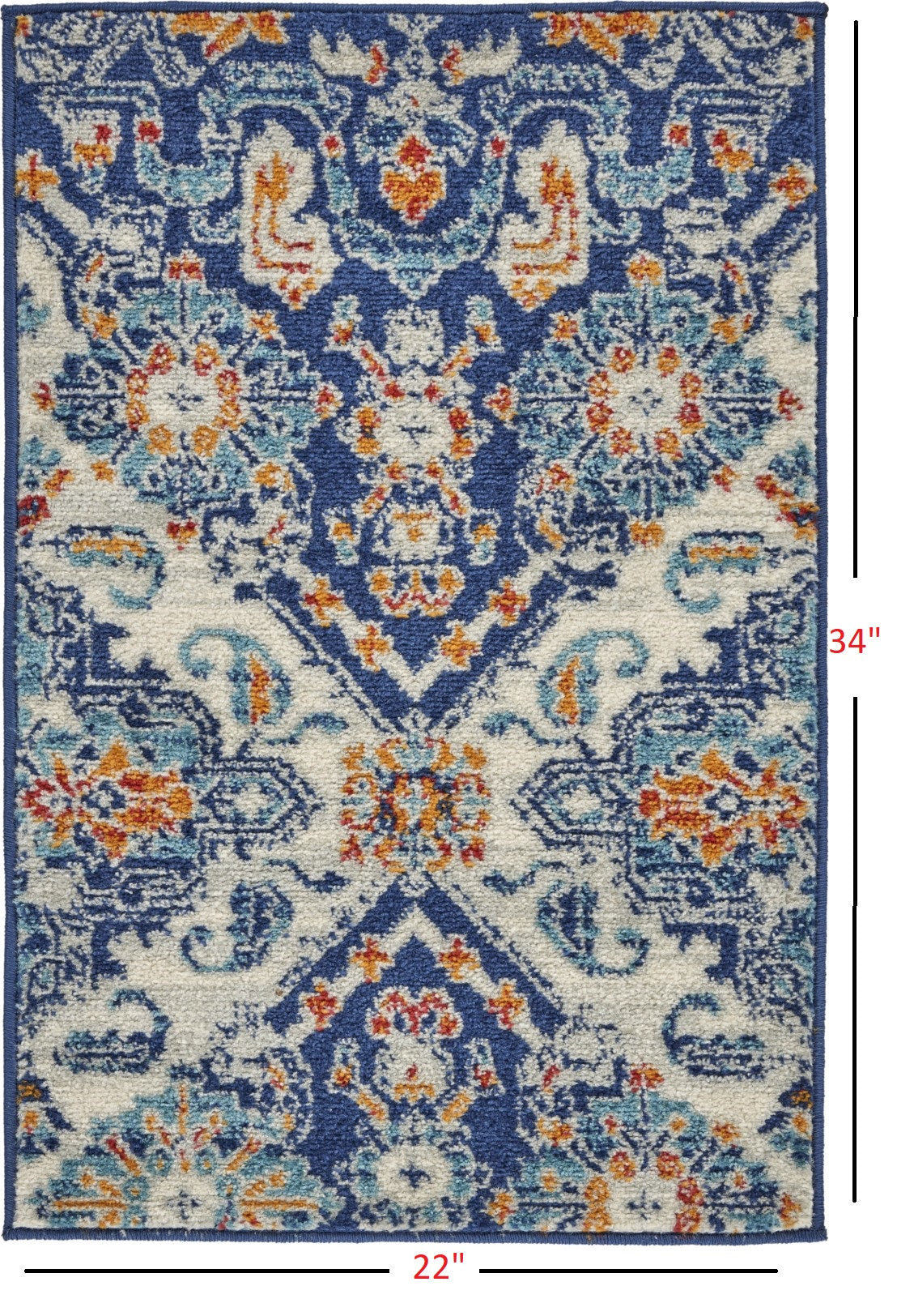 HomeRoots 2' x 3' Blue and Ivory Persian Patterns Scatter Rug