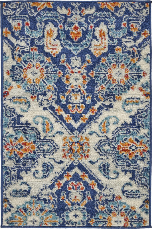 HomeRoots 2' x 3' Blue and Ivory Persian Patterns Scatter Rug