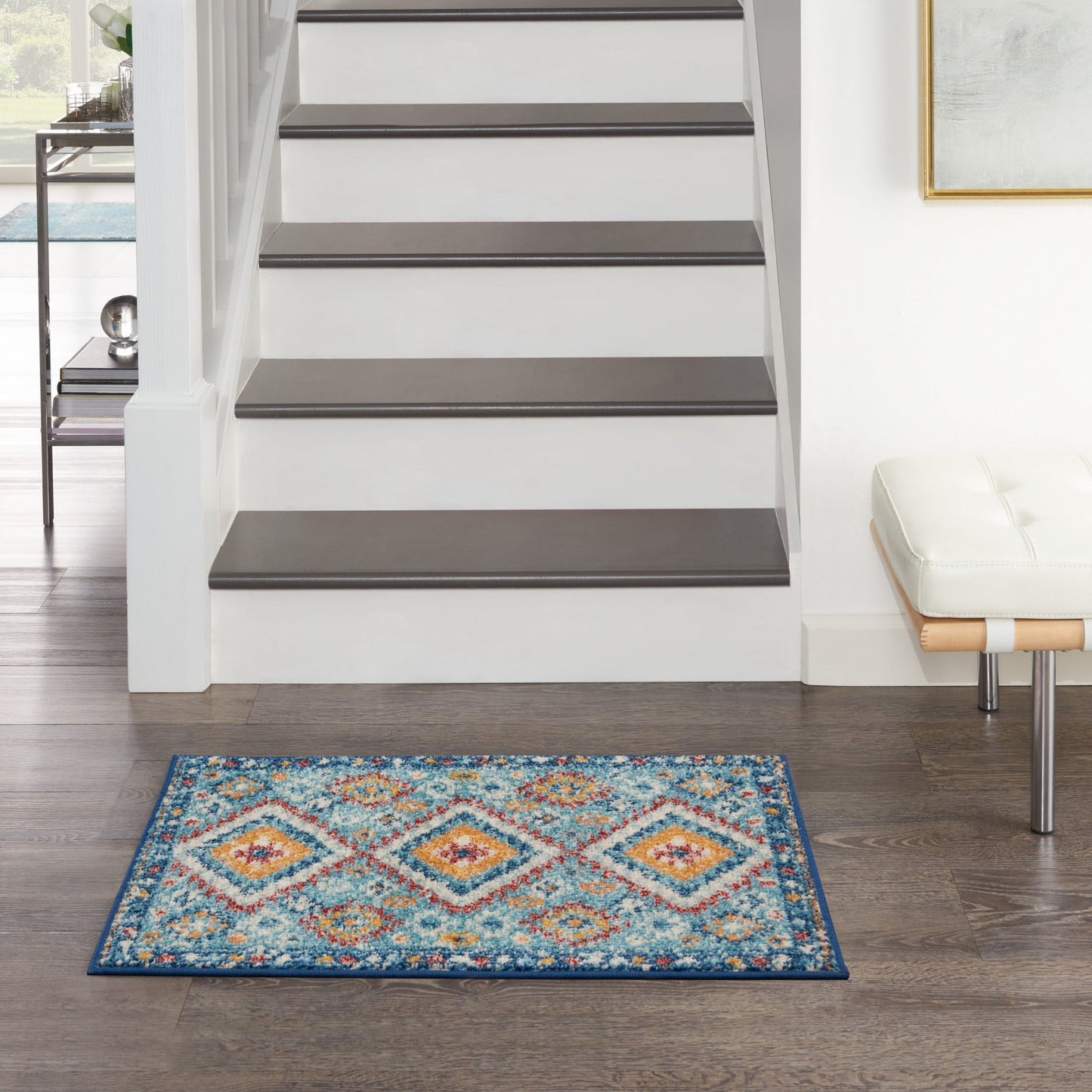 HomeRoots 2' x 3' Blue and Multi Diamonds Scatter Rug