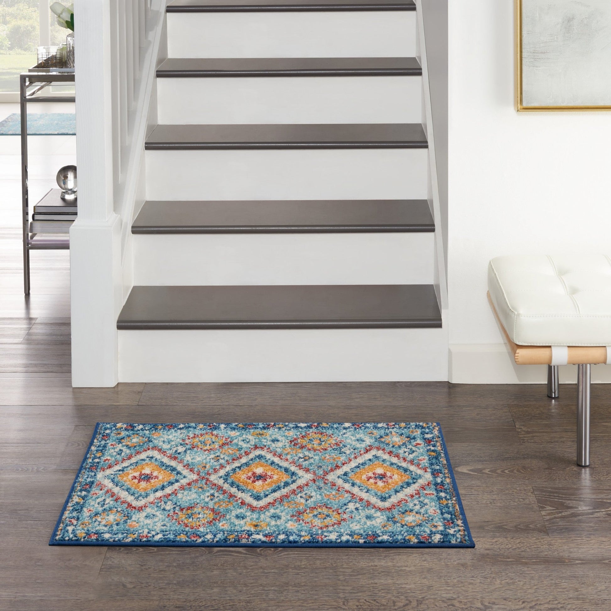 HomeRoots 2' x 3' Blue and Multi Diamonds Scatter Rug