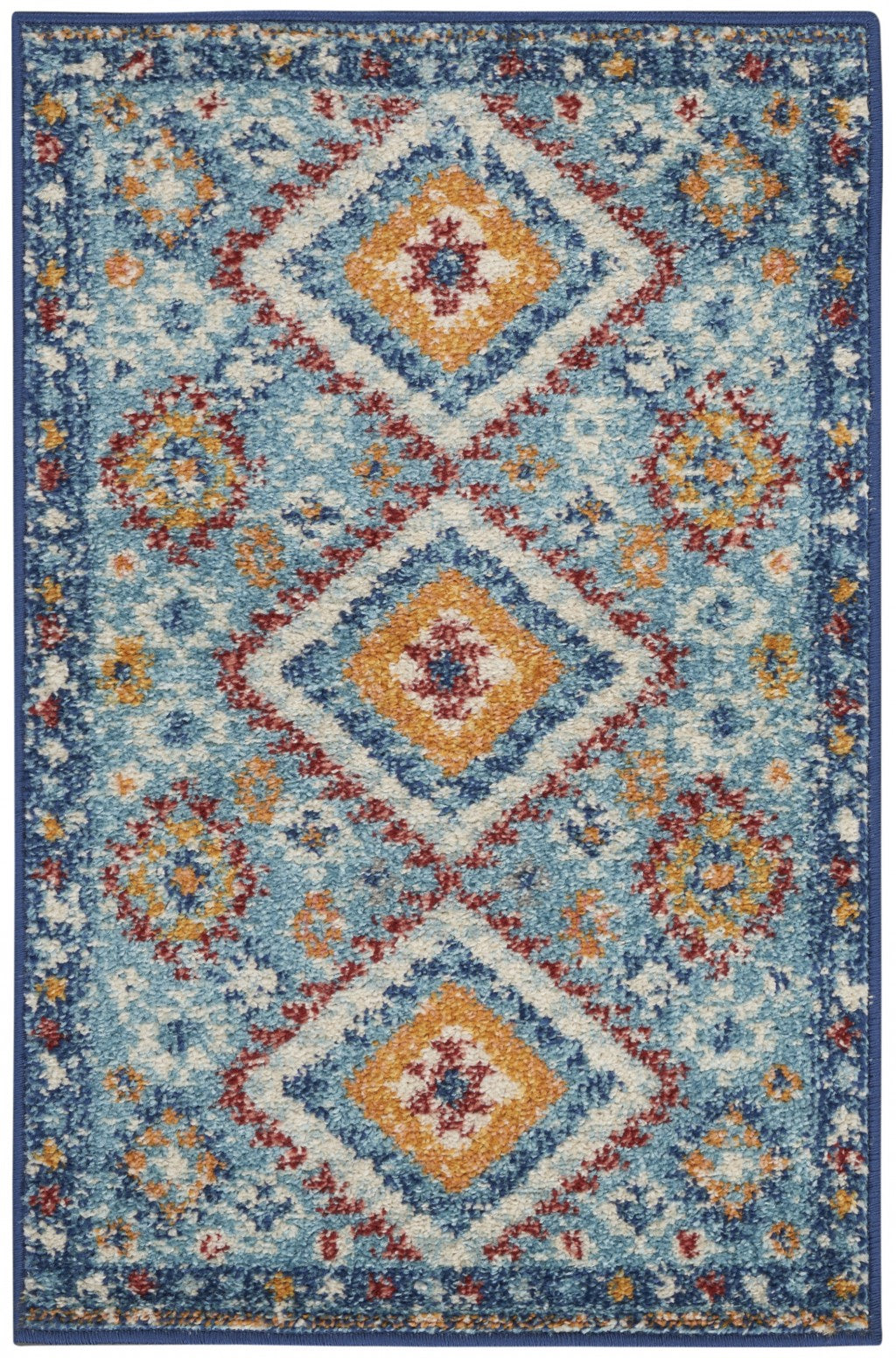 HomeRoots 2' x 3' Blue and Multi Diamonds Scatter Rug