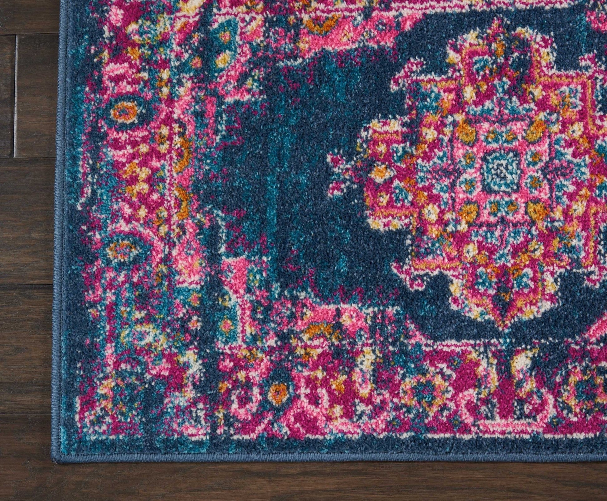 HomeRoots 2’ x 3’ Blue and Pink Medallion Scatter Rug