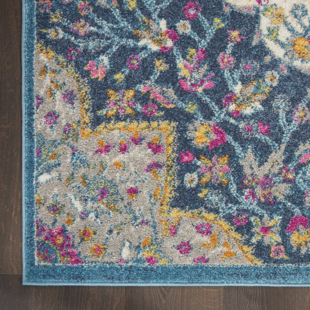 HomeRoots 2' x 3' Blue and Pink Medallion Scatter Rug