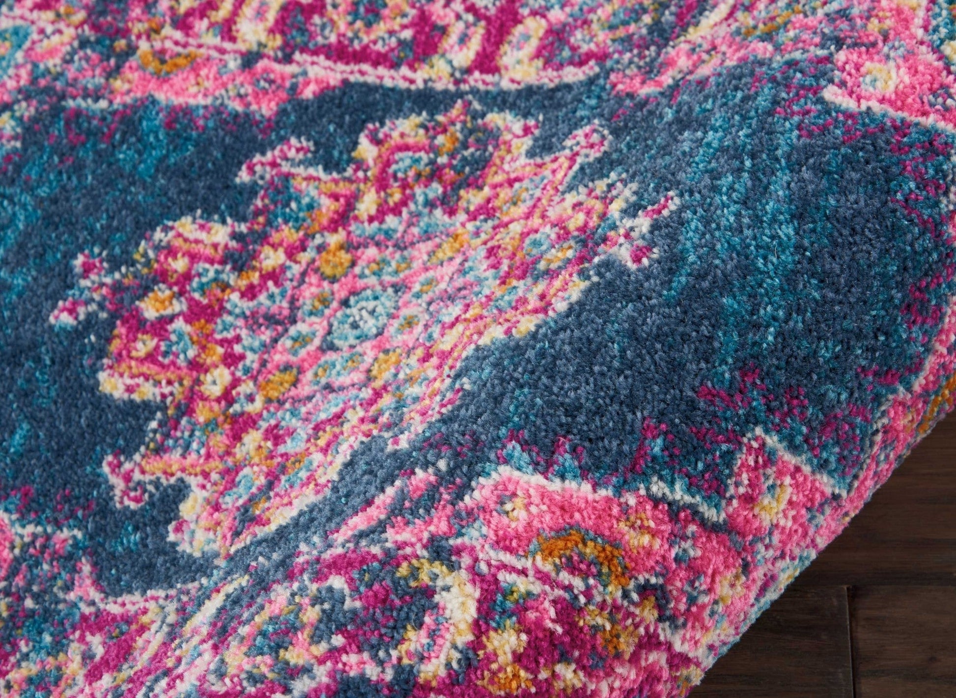 HomeRoots 2’ x 3’ Blue and Pink Medallion Scatter Rug