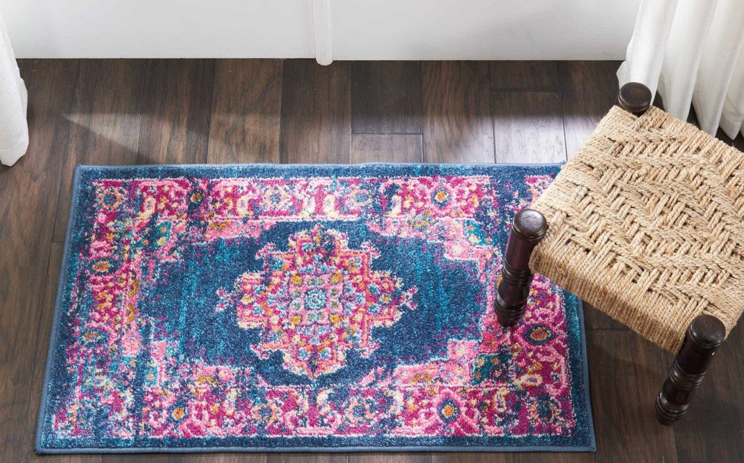 HomeRoots 2’ x 3’ Blue and Pink Medallion Scatter Rug