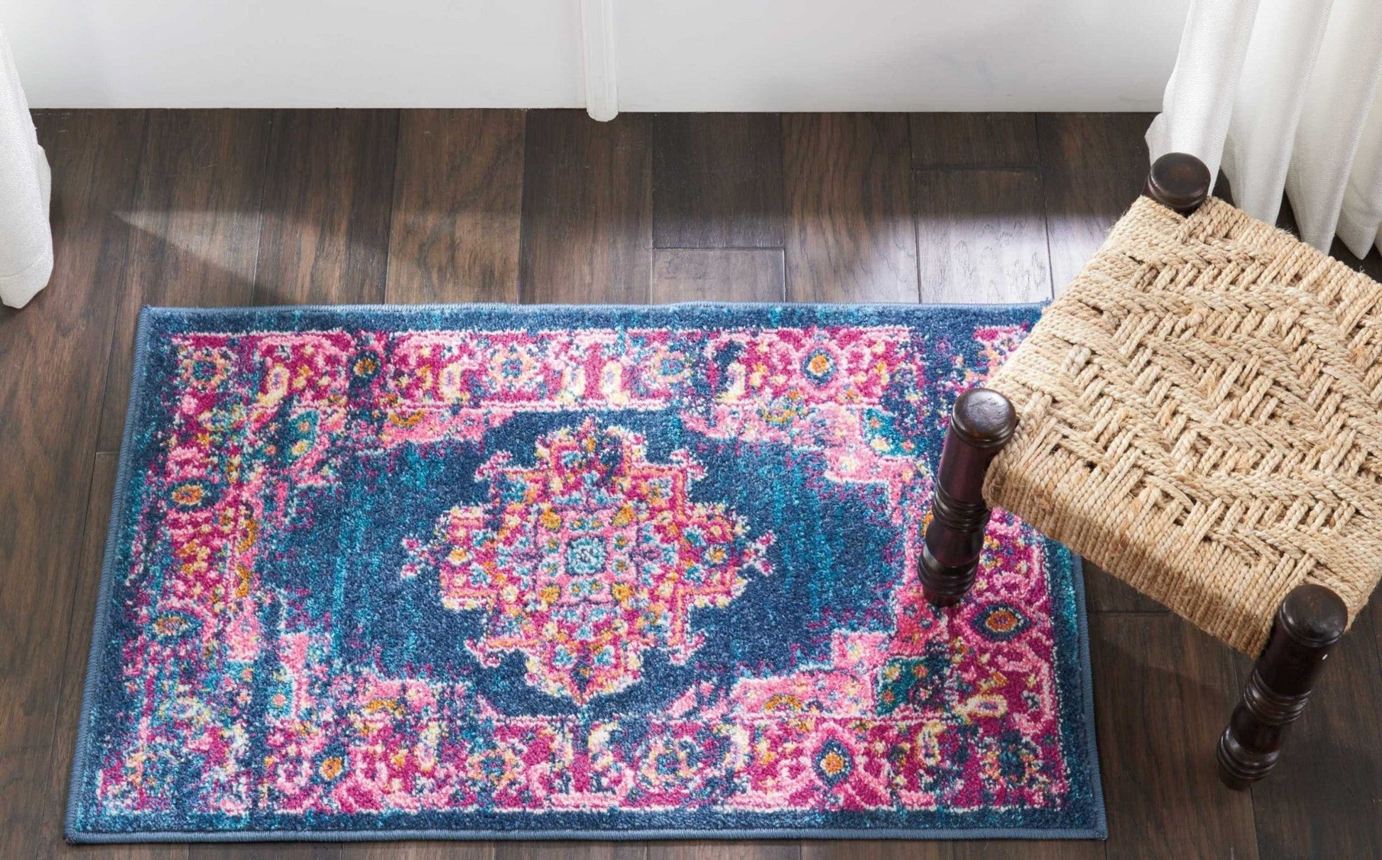 HomeRoots 2’ x 3’ Blue and Pink Medallion Scatter Rug