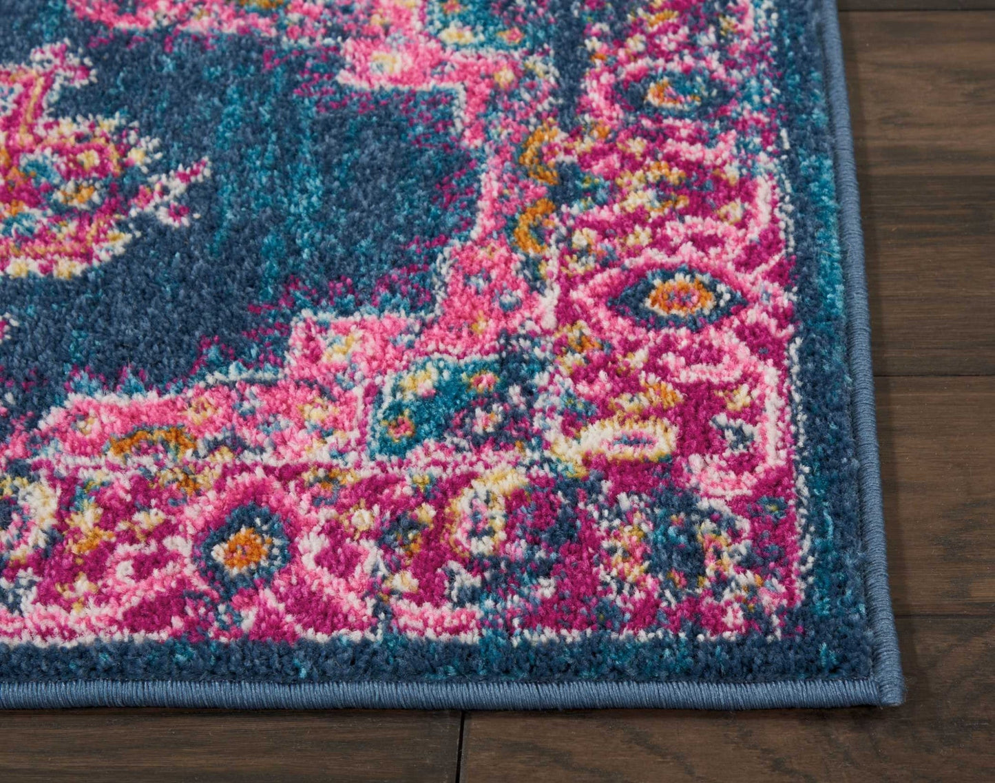 HomeRoots 2’ x 3’ Blue and Pink Medallion Scatter Rug