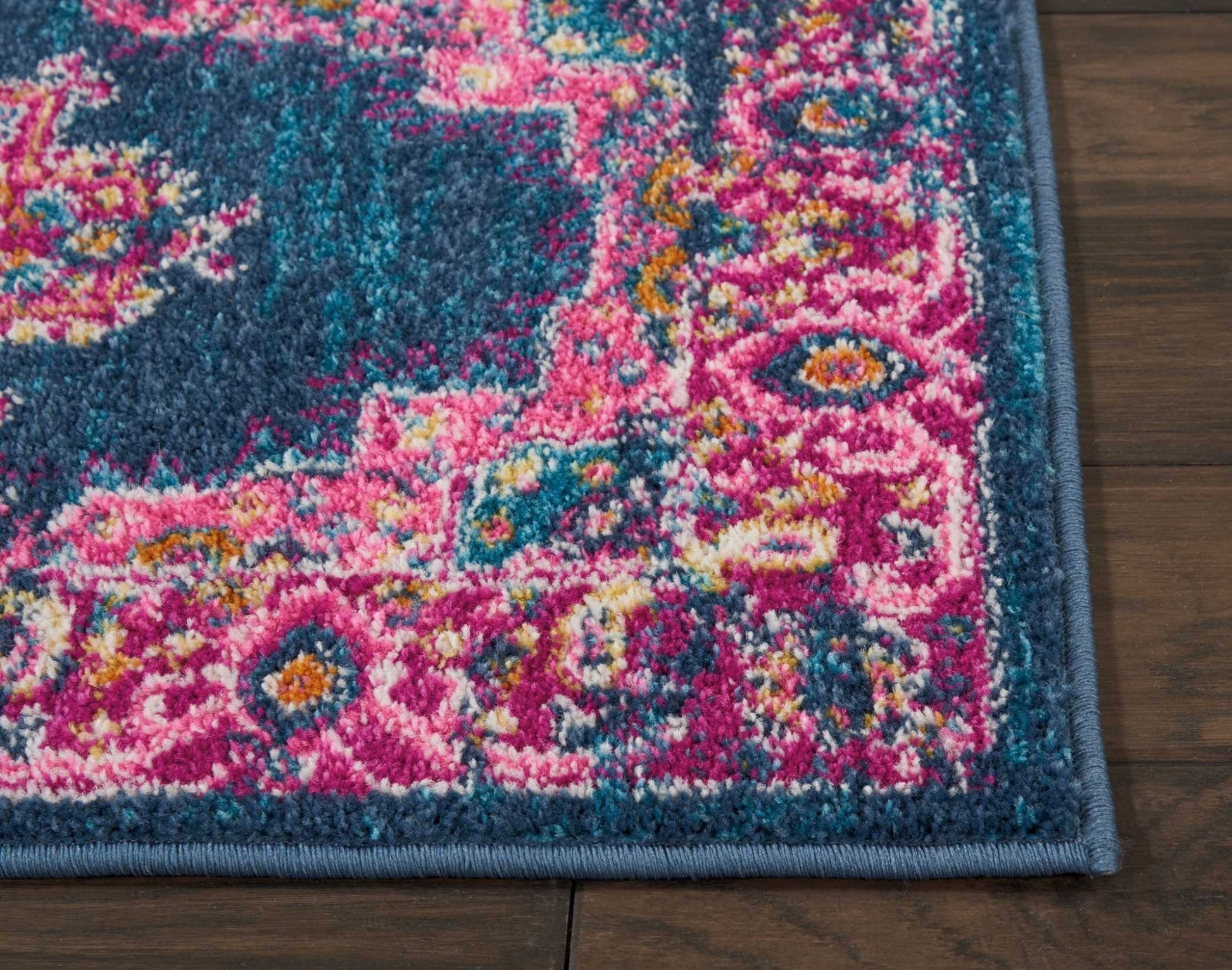 HomeRoots 2’ x 3’ Blue and Pink Medallion Scatter Rug