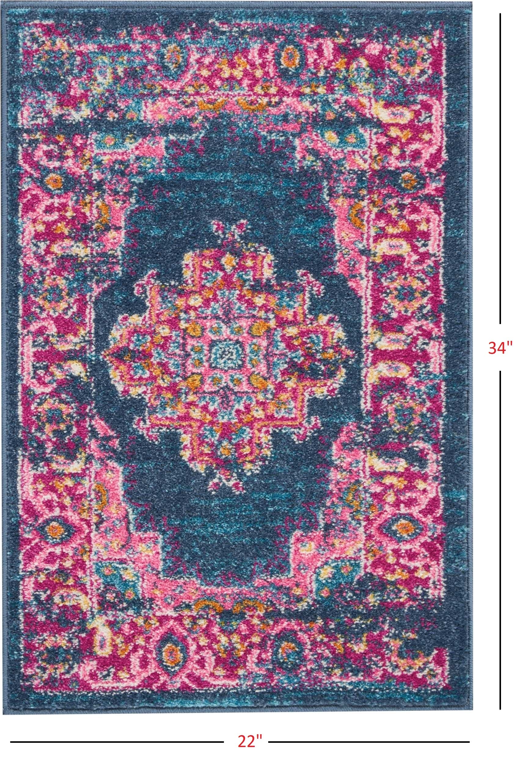 HomeRoots 2’ x 3’ Blue and Pink Medallion Scatter Rug