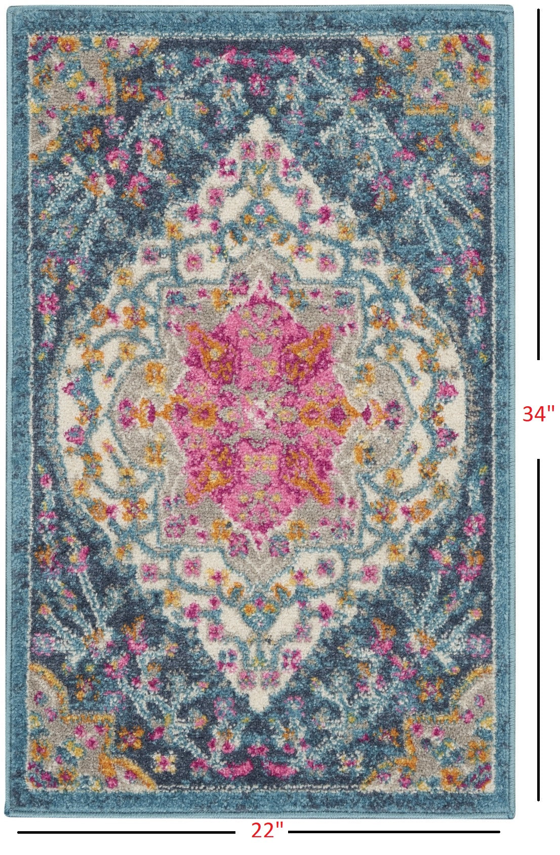 HomeRoots 2' x 3' Blue and Pink Medallion Scatter Rug