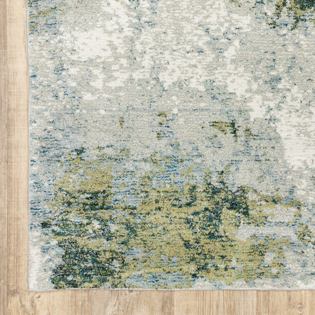 HomeRoots 2' x 3' Blue and Sage Distressed Waves Indoor Scatter Rug