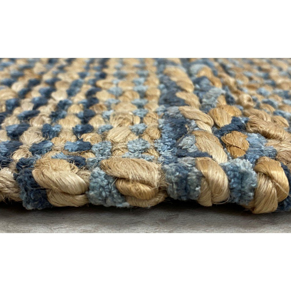 HomeRoots 2' x 3' Blue and Tan Braided Stripe Scatter Rug