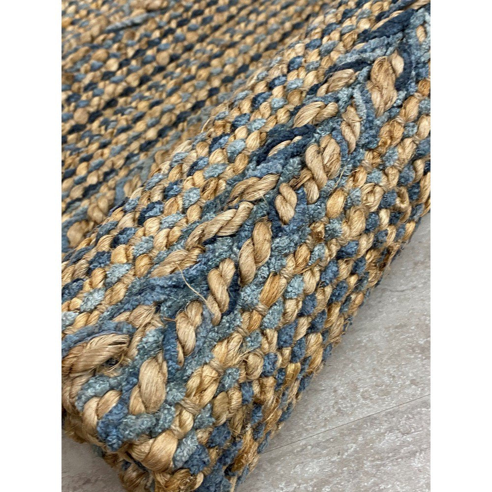 HomeRoots 2' x 3' Blue and Tan Braided Stripe Scatter Rug