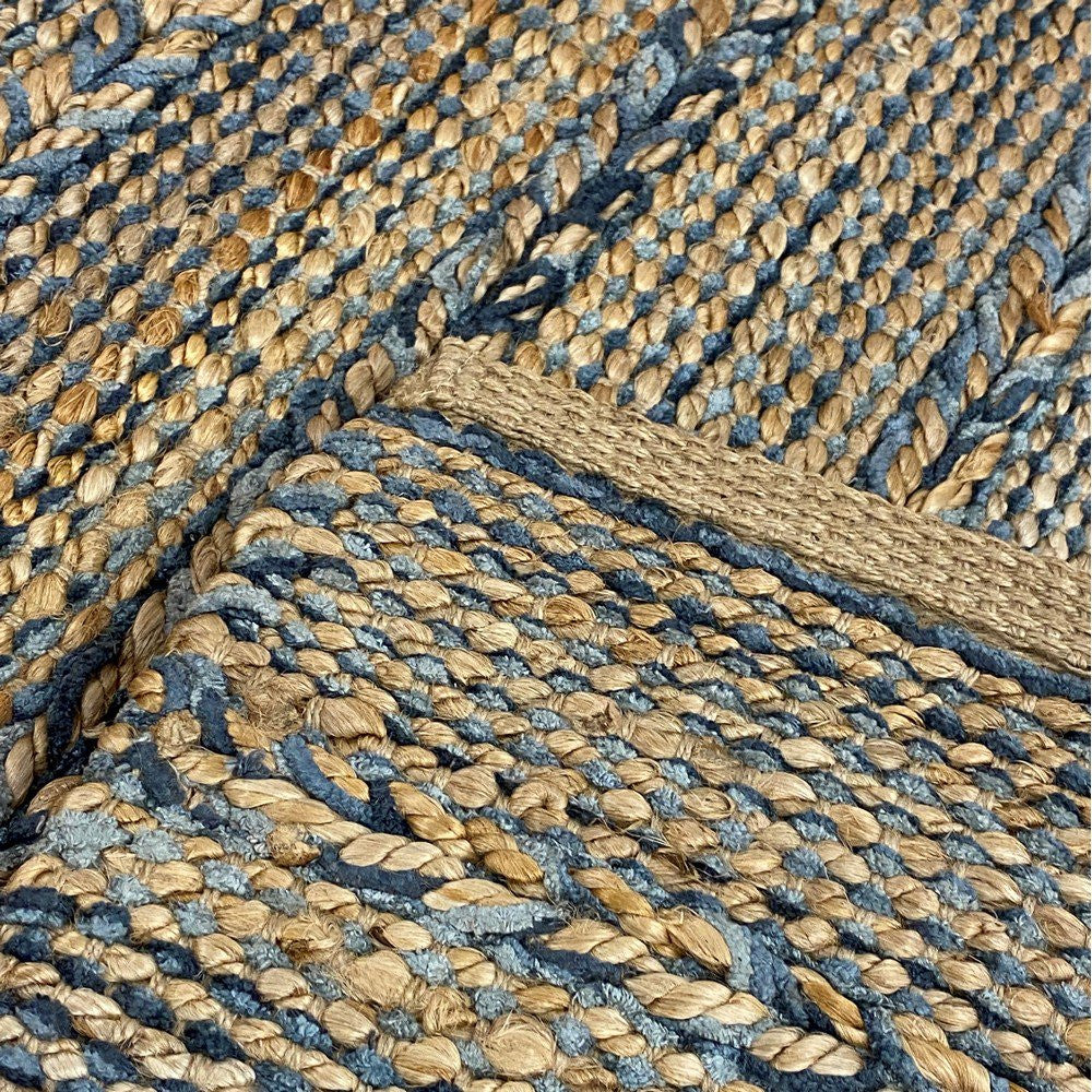 HomeRoots 2' x 3' Blue and Tan Braided Stripe Scatter Rug