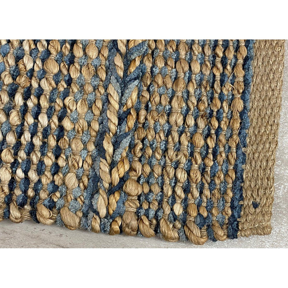 HomeRoots 2' x 3' Blue and Tan Braided Stripe Scatter Rug