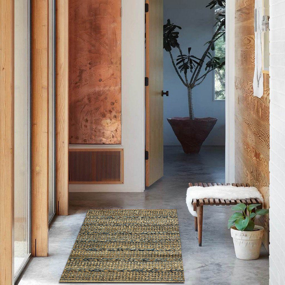HomeRoots 2' x 3' Blue and Tan Braided Stripe Scatter Rug