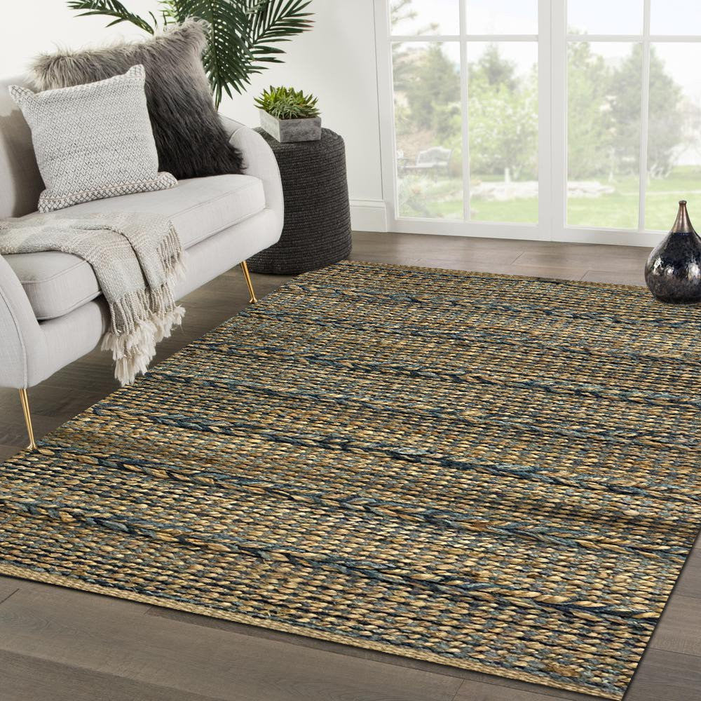HomeRoots 2' x 3' Blue and Tan Braided Stripe Scatter Rug