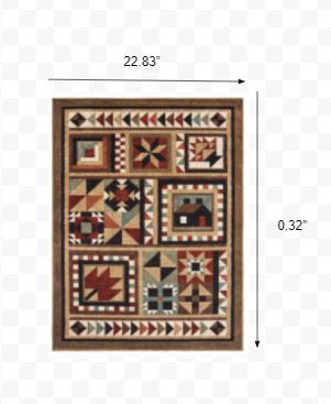 HomeRoots 2' x 3' Brown and Red Ikat Patchwork Scatter Rug
